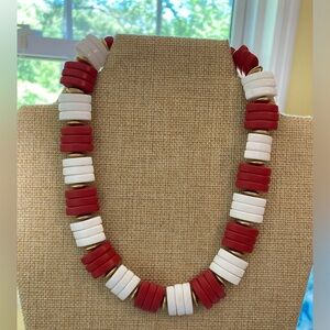 Vintage Red & White Early Plastic Beaded Necklace‎